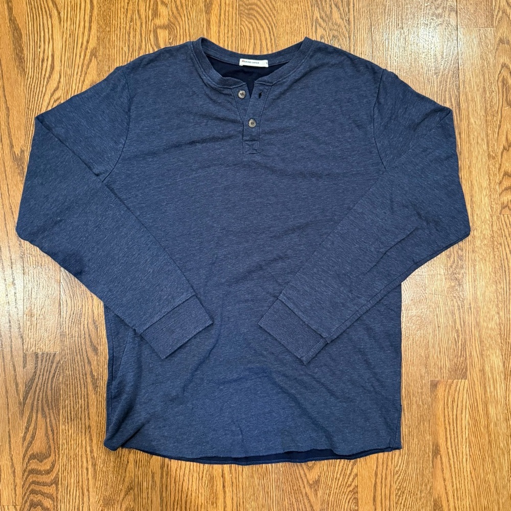 Marine Layer Lined Long Sleeve Heavyweight Navy Blue Henley Shirt